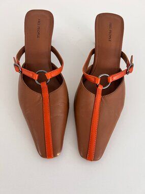 Free People Rebel Heels Leather Pointed Toe Mules Size 7